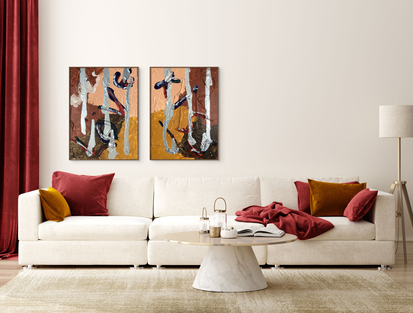 Astratto Acrilico su tela 80 x 60 x 2 Coppia